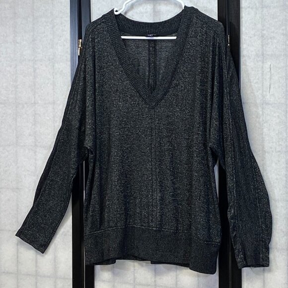 Buffalo Black & Grey Lightweight V-Neck Banded Hem Sweater XL Drop Long Sleeves - Picture 4 of 13